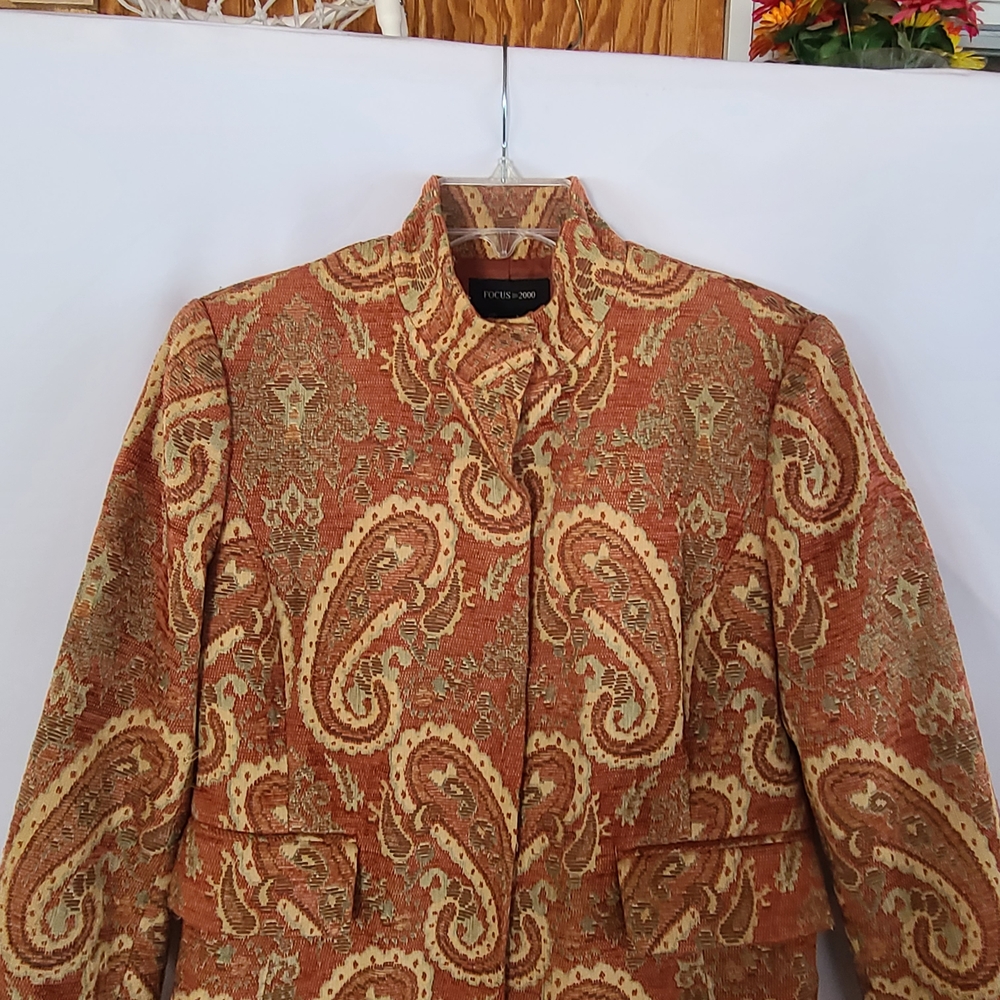 Vintage 90s Focus 2000 Tapestry Paisley Car Coat Size 10 Boho - Picture 5 of 10